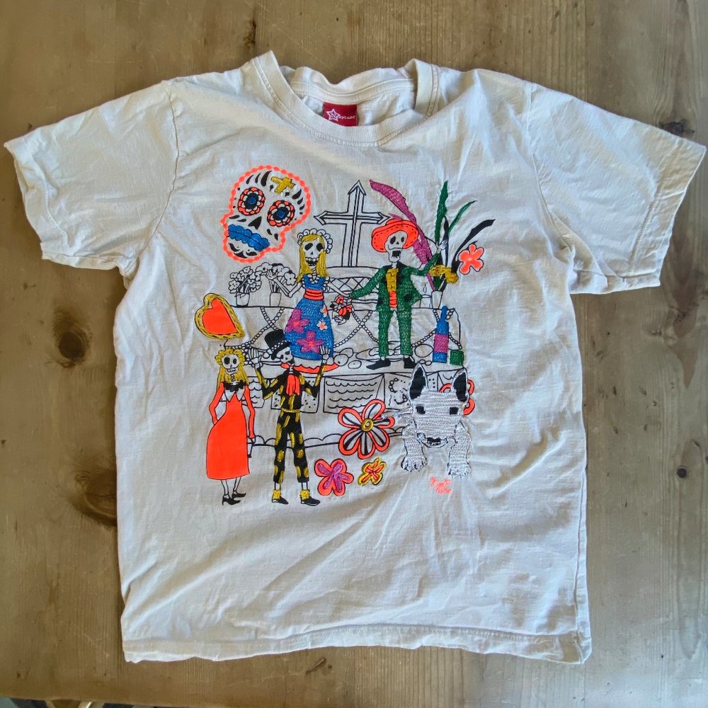 Vintage Embroidered Sugar Skull Tee Shirt S/M